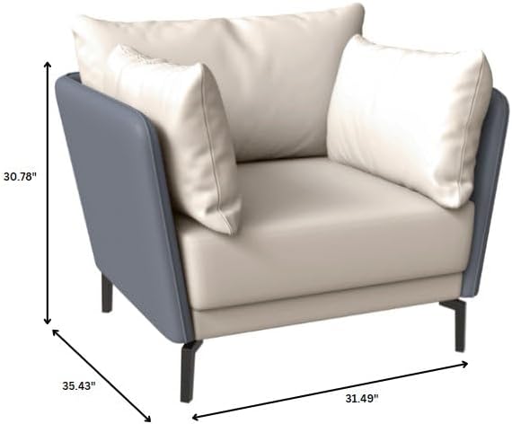 LeisureMod Modern Single-Seater Sofa Couch Contemporary Lounge Accent Side Armchair Upholstered PU Leather with Metal Legs and Foam Filled Seat for Living Room Office Bedroom Luxify Series in Grey