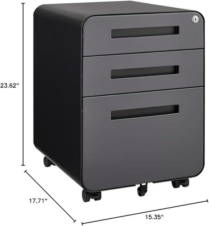 3-Drawer Mobile Filing Cabinet with Lock Metal Filing Cabinet to be Installation Required (Dark Grey)