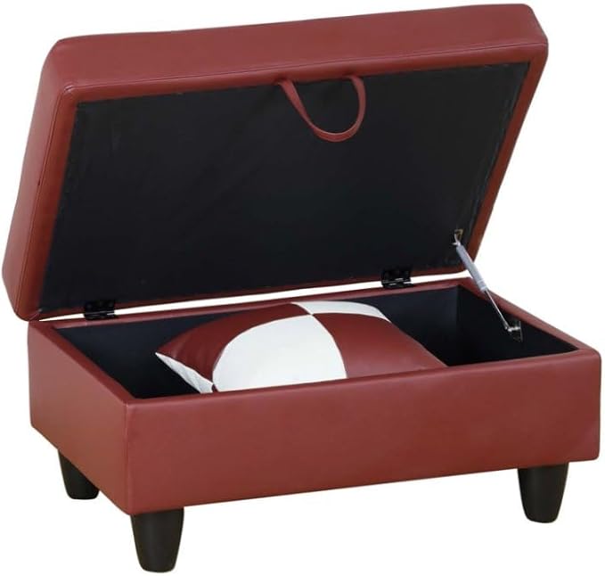 Red L-Shaped 3-Piece Faux Leather Sofa with Storage Ottoman Set Sectional Couch Leather-Like Sofa Set for Living Room Office Small Space