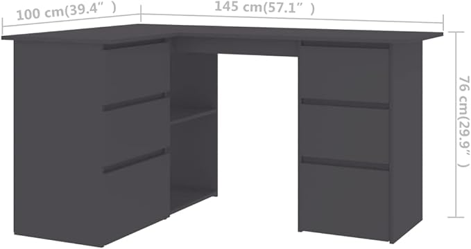 L-Shaped Writing Desk Corner Computer Desk with Drawer and Shelves 57.1in Study Table Workstation for Home Office Multipurpose PC Laptop Table Work Table Office Desk (Gray)