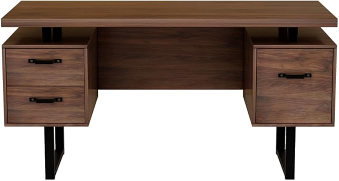 Home Office Computer Desk with Drawers/Hanging Letter-Size Files 59 inch Writing Study Table with Drawers