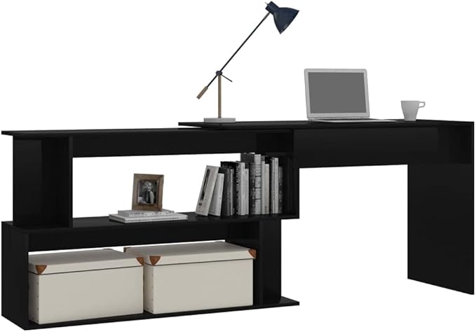Rotatable Corner Desk Modern Writing Computer Desk Home Office Desk Writing Study Table PC Desk Workstation for Bedroom High Gloss Black 78.7x19.7x29.9 Engineered Wood(G)