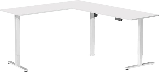 VIVO Corner Standing Desk 84 x 63 inch Reversible L-Shaped Workstation Electric Height Adjustment Home Office and Reception Rooms White Table Top White Frame DESK-E3CTWW-84