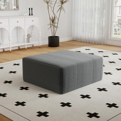 27.5 Corduroy Ottoman Seat Module for Modular Sectional Sofa DIY L-Shaped &amp U-Shaped Plush Corduroy Sofa for Living Room Dark Grey