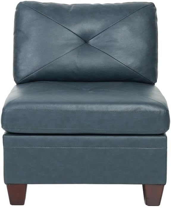 Contemporary Genuine Leather 1pc Armless Chair Ink Blue Color Tufted Seat Living Room Furniture