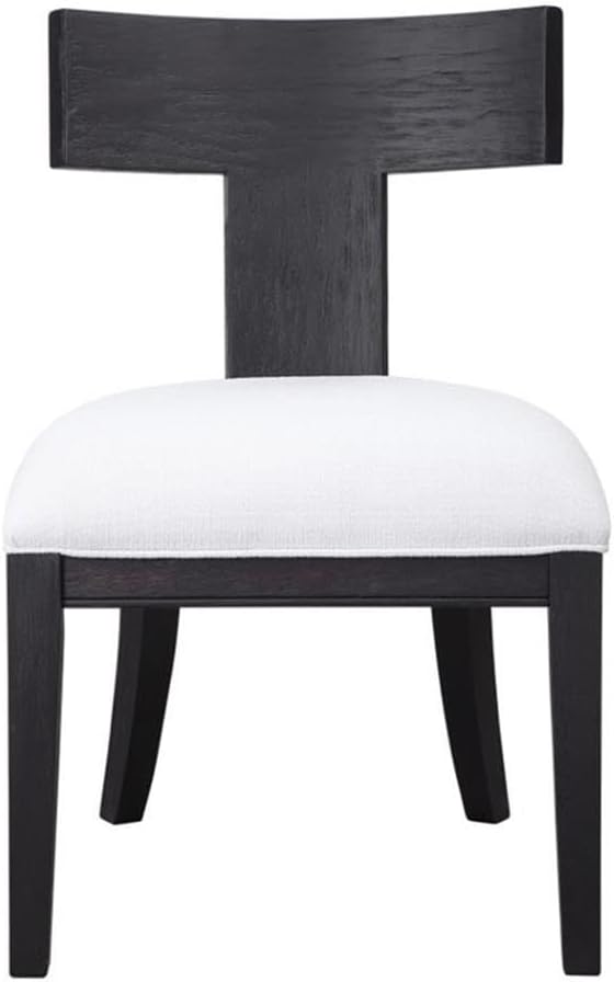 BOWERY HILL Modern Accent Chair 18 in Seat Height Birch Wood Frame Charcoal Black Finish White Performance Fabric Cushion Klismos Style Armless Design for Living Room or Bedroom Use