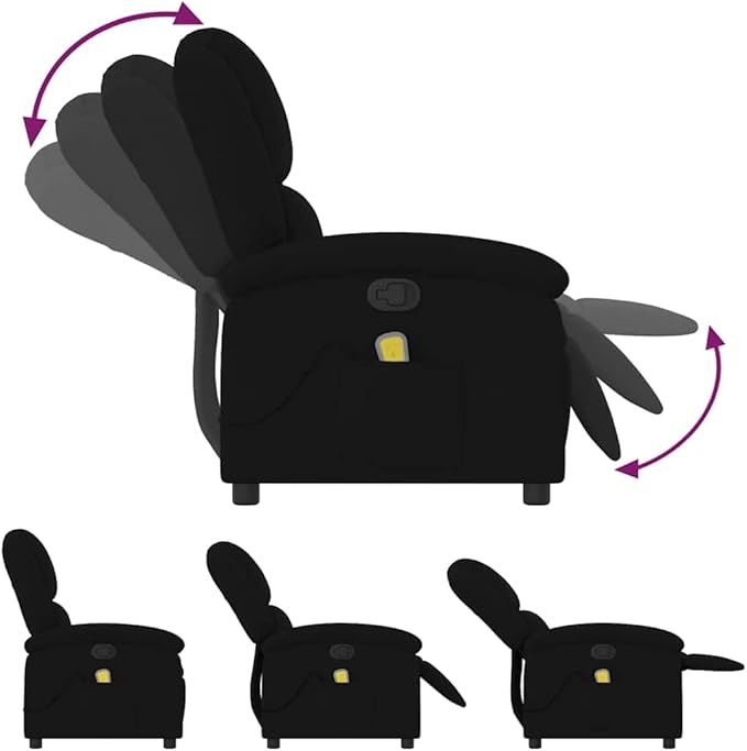 vidaXL Black Velvet Massage Recliner Chair for Elderly - Manual Reclining Lounger with Side Pocket and 6-Point Vibration No Heating Plush Seating