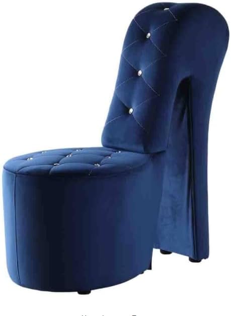 First of a Kind 19 Modern Shoe Chair - Crystal Studded Velvet High Heel Chair with Medium Firm Comfort - Luxurious Decor Addition for Bedroom Living Room &amp Studio (Blue)
