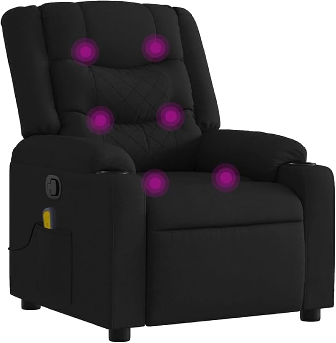vidaXL Black Fabric Massage Recliner Chair-Manual Recline-6-Point Vibration-Home Office/Study &amp Living Room Seating
