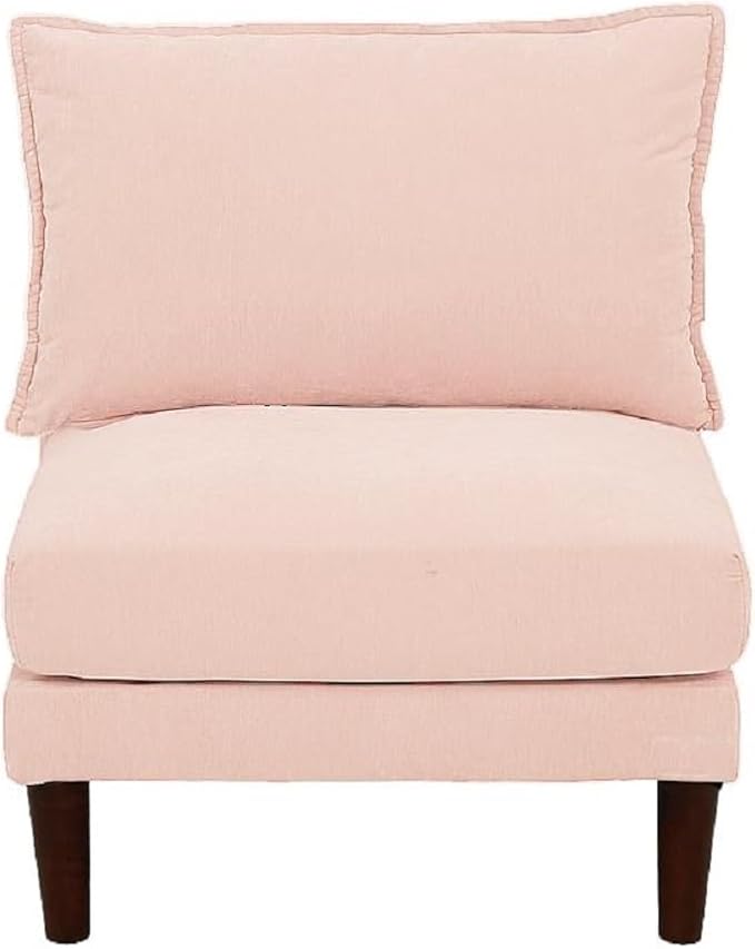 Beautiful Blush Pink Armless Chair Fabric 1pc Chair Pillow Soft Cushion Wood Legs Living Room Furniture