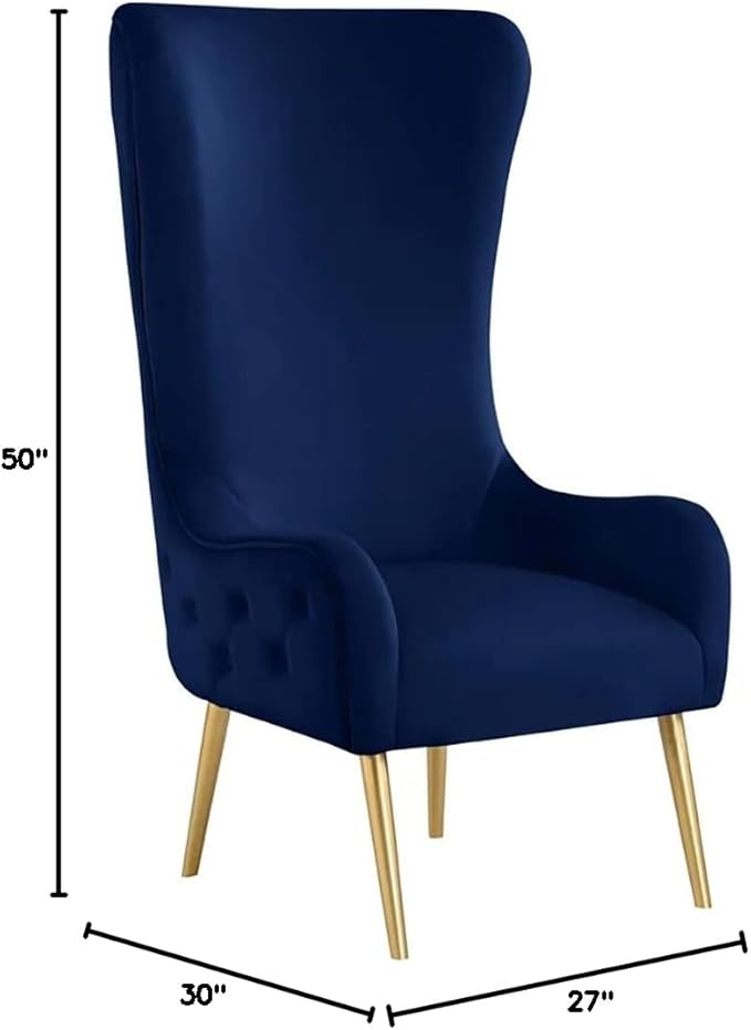 Best Master Furniture Venetian 50 High Back Tufted Velvet Accent Chair Wingback Lounge Armchair with Gold Legs and Upholstered Button Detailing for Living Room Bedroom or Office (Navy)