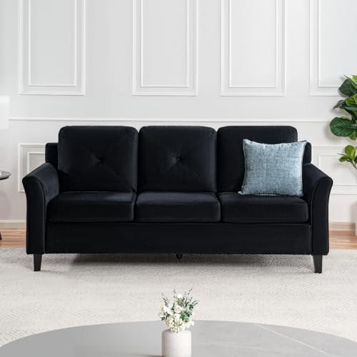 Naomi Home Raelynn Button Tufted Sofa Affordable Black Modern Sofa - Microfiber Couch for Small Spaces Cama para Sala Modernos Baratos - Durable Sturdy Living Room Furniture Tool - Free Assembly