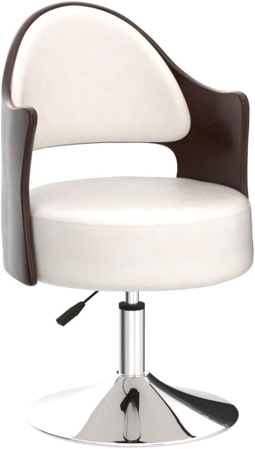 Manhattan Comfort Bopper Adjustable Swivel Accent Chair Set of 2 with 360° Turn Upholstered in Faux Leather with Polished Chrome Base Modern Design for Living Room &amp Home Office White