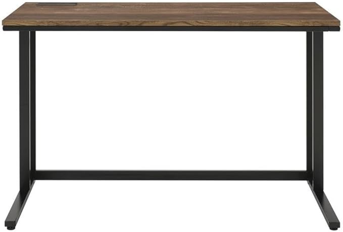Pemberly Row Wooden Writing Desk with USB Port Rectangle Top Walnut and Black Finish MDF and Metal Construction 47 W x 24 D x 30 H Modern Style Office Desk for Work or Home