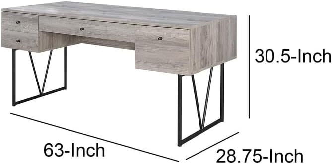 Writing Desk with Drawers Home Office Desk Driftwood Gray