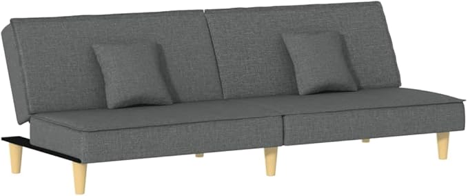 vidaXL Convertible Sleeper Sofa Bed with Adjustable Backrests and Complimentary Pillows Durable Fabric Construction Ideal for Small Spaces - Dark Gray