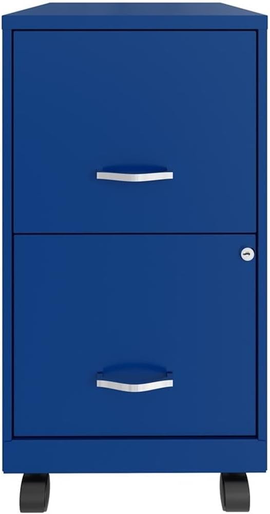 Pemberly Row 2-Drawer Metal Mobile Filing Cabinet 18 D x 14.25 W x 26.7 H Blue Finish Locking System Smooth Glide Suspension Letter-Size Hanging File Storage Home or Office Use