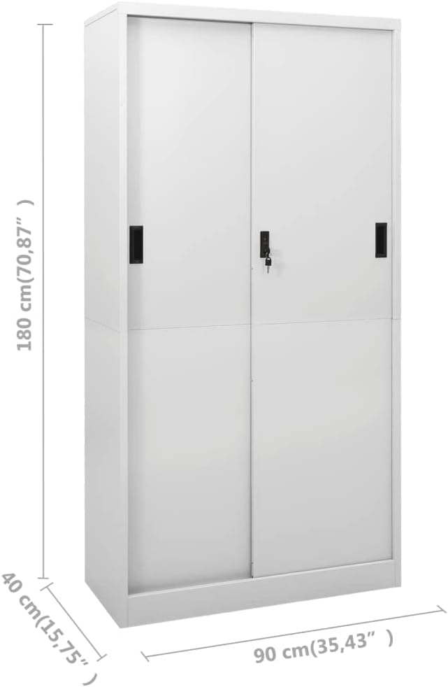 Metal Garage Storage Cabinet File Cabinets Standing Cabinets Bookcases Storage Cabinets Office Cabinet with Sliding Door Light Gray 35.4x15.7x70.9 Steel