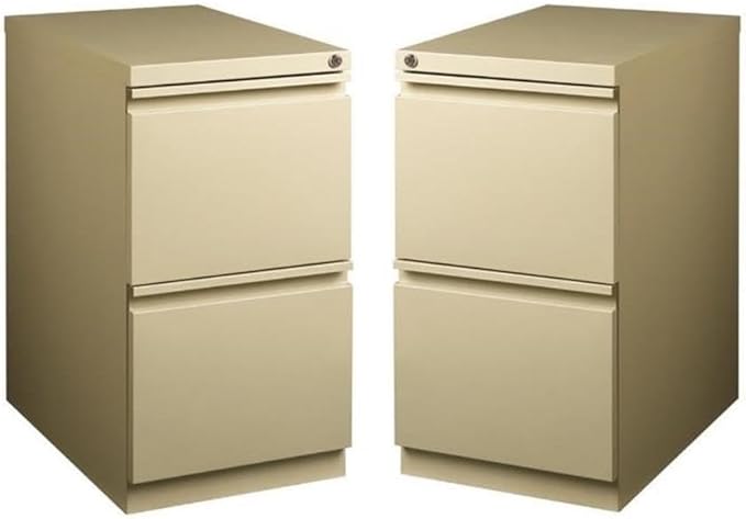 Home Square Pedestal 2 Drawer Filing Cabinet Set in Beige (Set of 2)