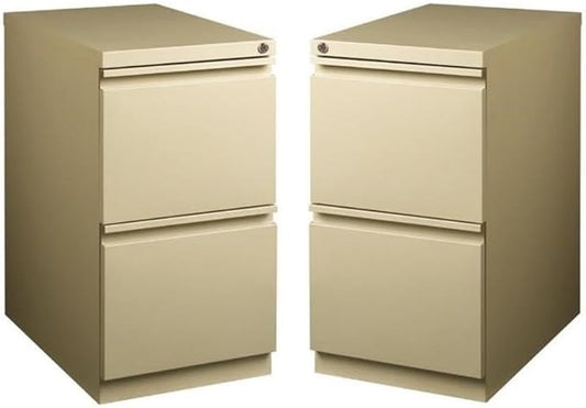 Home Square Pedestal 2 Drawer Filing Cabinet Set in Beige (Set of 2)