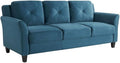 BOWERY HILL Transitional 78.7 W Solid Hardwood Frame Stationary Sofa with Tufted Back Cushions in Blue Premium Fabric Upholstery