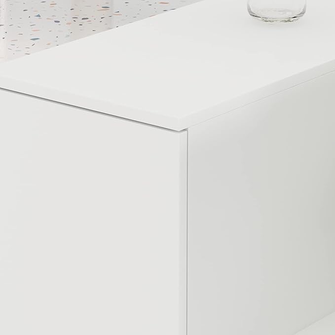 Homsee Modern Reception Desk Counter with 2 Lockable Doors &amp 6 Storage Compartments Office Wooden Computer Desk with 2 Cabinets &amp Adjustable Shelves White and Brown (70.9”L x 23.6”W x 43.3”H