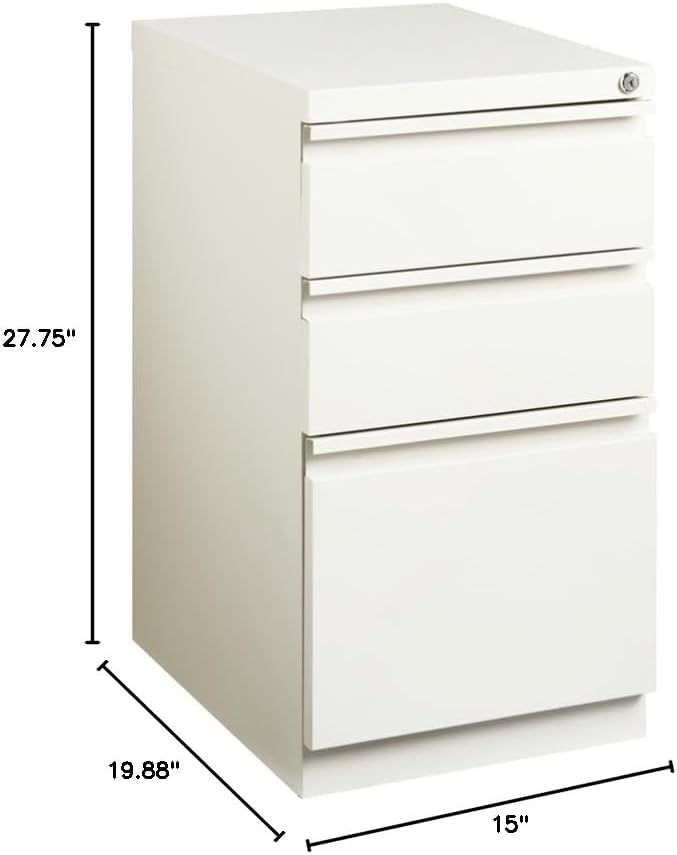 Pemberly Row 3 Drawers 27.75 Vertical White Metal Filing Cabinet Lockable Pre-Assembled Stationary Letter Size for Home Office
