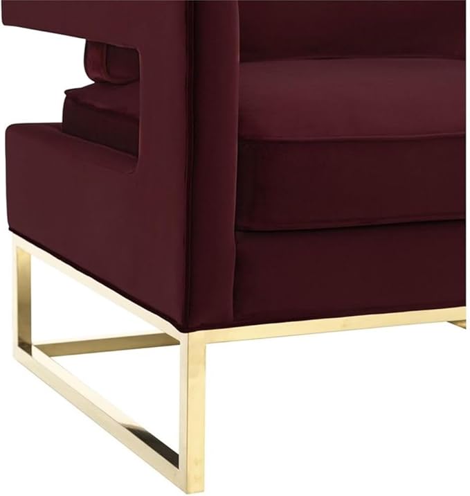 TOV Furniture The Avery Collection Modern Style Living Room Den Leather Upholstered Armchair with Gold Legs Maroon
