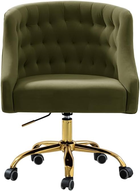 Velvet Office Chair with Gold Base Modern Cute Desk Chair Comfortable Adjustable Swivel Task Chair for Home Office Living Room Bedroom Vanity Study Moss