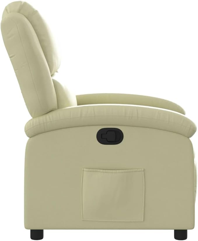 vidaXL Cream Recliner Chair - Wingback Armchair for Home Theater with Side Pocket Wooden/Metal Frame Manual Recline Function 100% Real Leather
