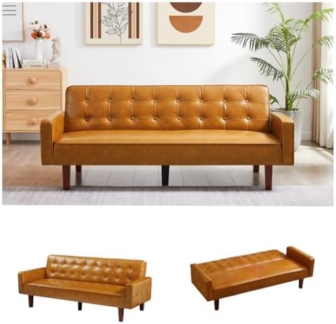 Modern PU Leather 3-Seat Couch Adjustable Backrest Convertable Sofa Sleek Minimalist Fold Out Couch Loveseat with Armrests Sofa for Living Room Home Office Spaces Brown