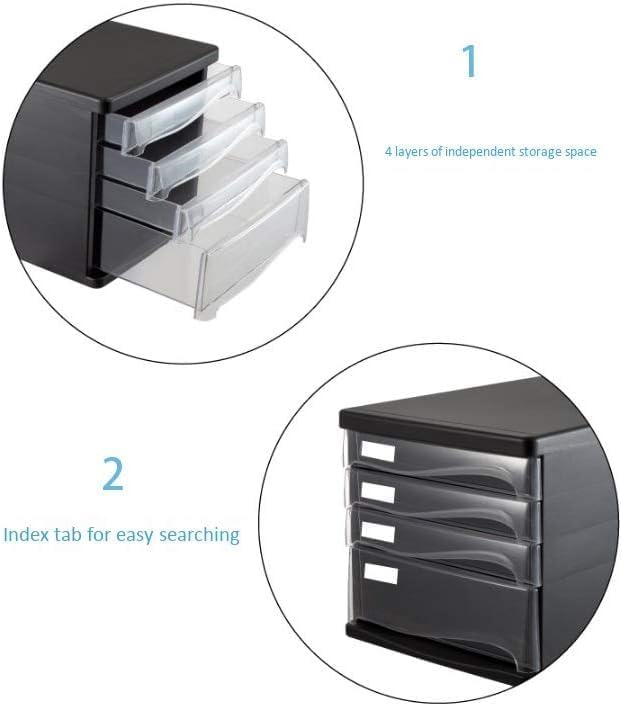 Office Filing Storage File Cabinets 5 Drawers Desktop Plastic File Cabinets Storage Box Home Office Cabinet Desktop Archive Storage Manager Office Supplies (Color:Black)
