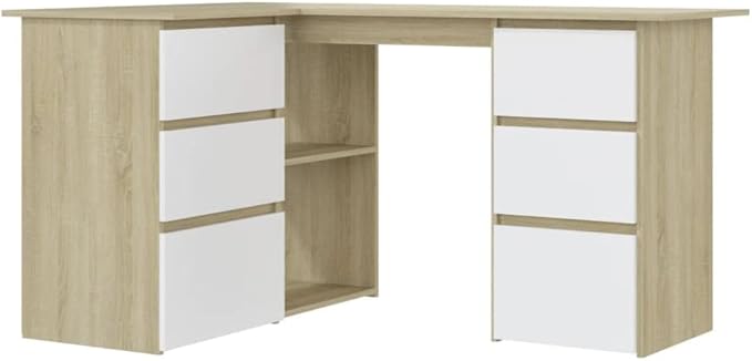 L Shaped Corner Desk Modern Writing Computer Desk Home Office Desk Writing Study Table PC Desk Workstation for Bedroom White and Sonoma Oak 57.1x39.4x29.9 Engineered Wood(F)