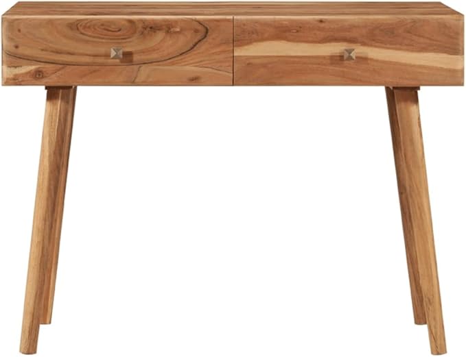 Farmhouse Writing Desk with 2 Drawers 39.3 Wood Computer Desk Study Desk for Home Office Midcentury Laptop Stand Console Table Makeup Vanity Desk Brown