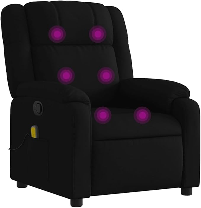 vidaXL Modern Massage Recliner Chair Black Fabric Ergonomic Adjustable Footrest USB Function Indoor Living Room Bedroom Chairs Reclining Armchair Single Sofa