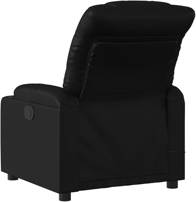vidaXL Black Faux Leather Massage Recliner Chair-Elderly Reclining Armchair with Manual Adjustment-USB-Powered Vibrating Massage