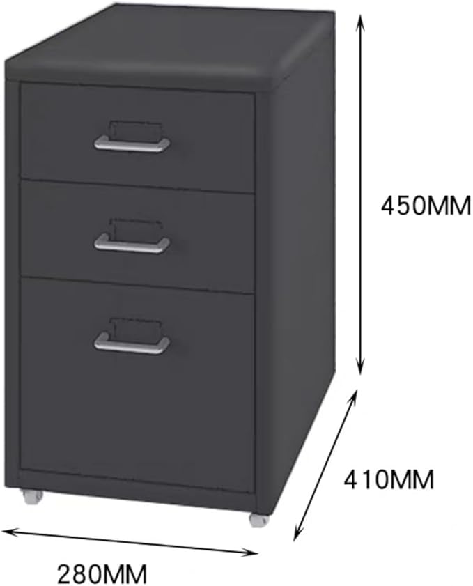 3-Drawer Mobile File Cabinet - Rolling Metal Storage Cabinet for Home Office Files &amp Folders with Anti-Sink Drawers &amp Removable Casters(Black)