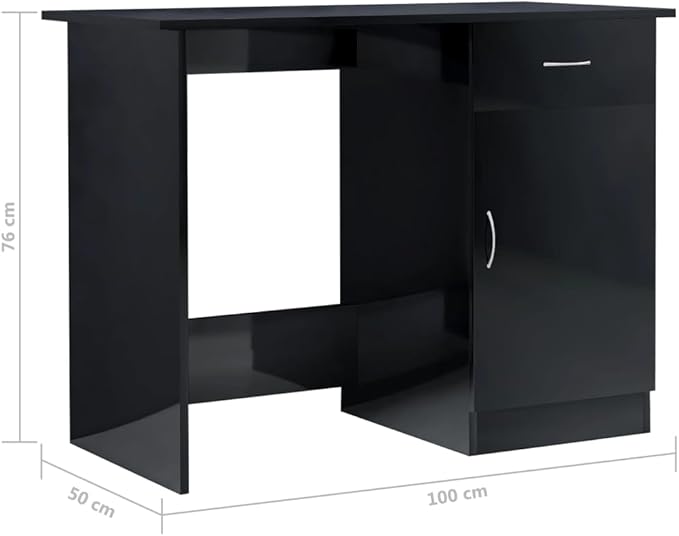 vidaXL High Gloss Black Desk in Engineered Wood - Modern Design with Drawer and Door Ideal for Office/Study/Dormitory/Hallway - Easy to Clean Surface (39.4 x 19.7 x 29.9)