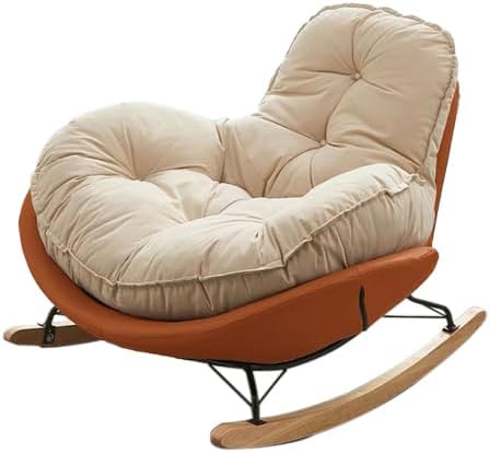LITFAD Modern Upholstered Rocking Chair - Tufted Seat and Metal Legs Stylish Lounge Chair for Living Room Bedroom - Orange