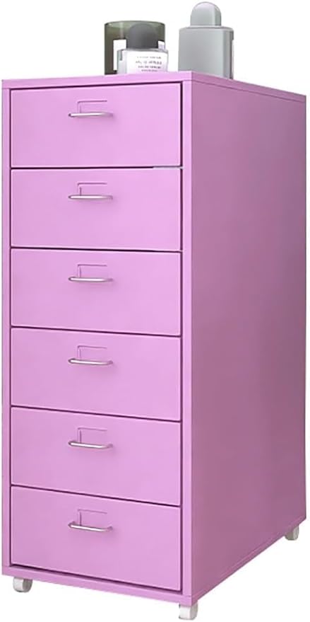 ELEFOCUS 6 Drawer Storage Cabinet for Living Room | Multi-Layer Storage Cabinet with Pulleys | Iron File Cabinet for Office (Color:Cream Purple)