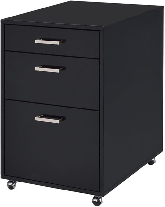 Acme Coleen Rectangular 3-Drawer Mobile File Cabinet in Glossy Black Wood