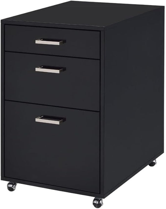 Acme Coleen Rectangular 3-Drawer Mobile File Cabinet in Glossy Black Wood