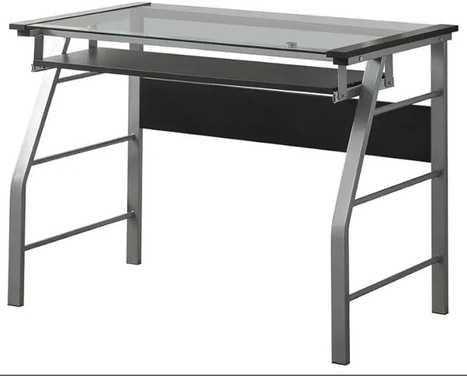 KB Designs - Silver Metal/Clear Glass Home Office Computer Desk