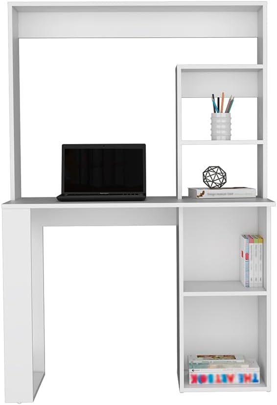 Home Office Desks with Hutch White Finish Workstation Computer Desk for Study and Home Office