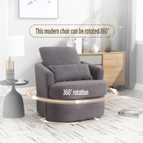 QQU 360° Swivel Barrel Chair Oversized Round Accent Sofa with Removable Pillows Modern Circle Couch Sofa Chair &amp Chaise Lounge Soft Swivel Armchair for Living Rooms Bedrooms Apartments Grey