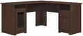 Pemberly Row 60W L Shaped Computer Desk Modern Walnut Finish Engineered Wood Built-in USB Hub Fluted Glass Cabinet File Drawer Open Shelves Home Office Corner Desk 59.45 x 59.45 x 30 Inches