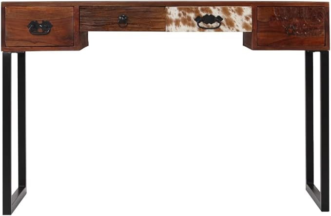 Home Office Desk Writing Desk with 4 Drawers Study Table for Adults/Student Vanity Makeup Dressing Table Save Space Work Desk PC Laptop Stand Brown