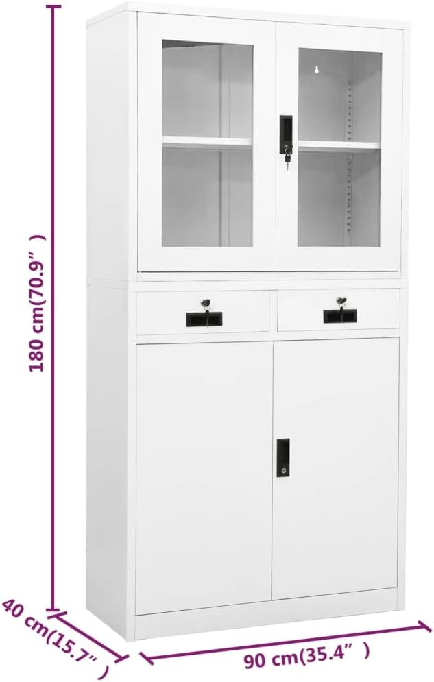 Steel Storage Cabinet Metal Office Cabinet 70.9 Steel Lockable File Cabinet Metal Tool Cabinet for for OfficeHome White 35.4x15.7x70.9 Steel and Tempered Glass(Style H)