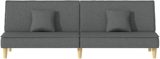 vidaXL Convertible Sleeper Sofa Bed with Adjustable Backrests and Complimentary Pillows Durable Fabric Construction Ideal for Small Spaces - Dark Gray