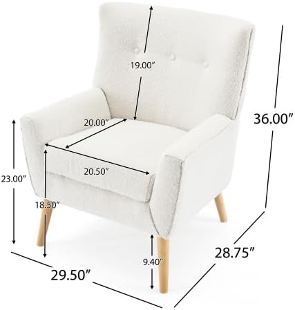 Modern Cozy Vanity Chair with rubber wood Legs Boucle Fabric Armchair with Removable Seat Cushion for Living Room Bedroom Office Guest Room Makeup Room Almond